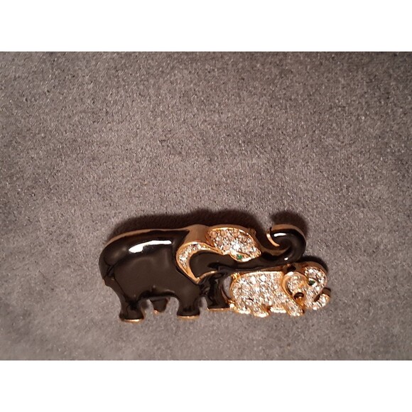 Vintage Craft Rhinestone Elephant Brooch Mama & Baby - Picture 2 of 3